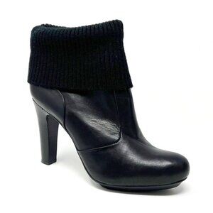 DKNYC Boots Womens 10 Black Iliana Leather High Heeled Booties Sweater Knit Cuff